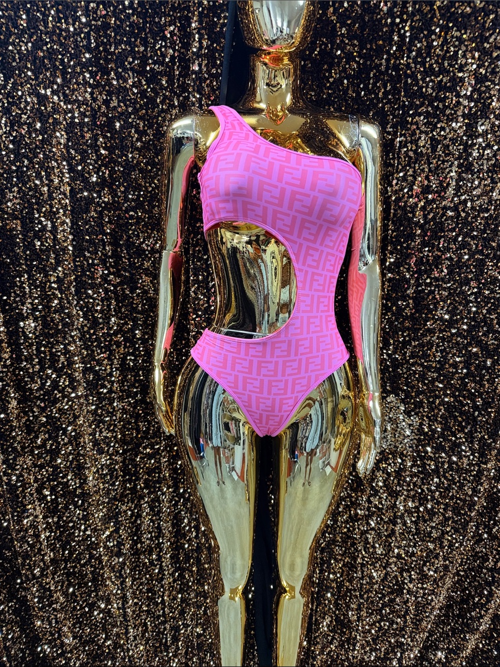 One-Shoulder Pink Kids One-Piece Swimsuit with Cutout